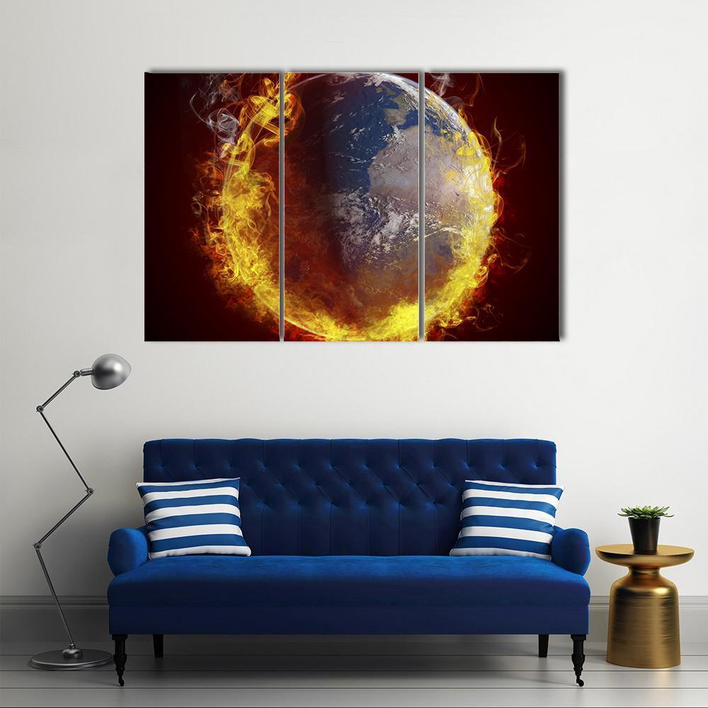 Burning Planet Earth Canvas Wall Art-3 Horizontal-Gallery Wrap-37" x 24"-Tiaracle