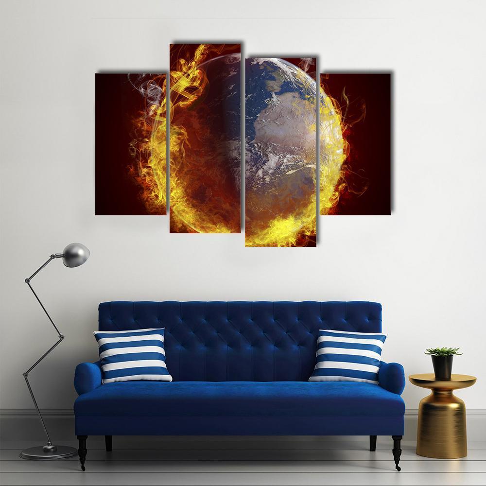 Burning Planet Earth Canvas Wall Art-4 Pop-Gallery Wrap-50" x 32"-Tiaracle