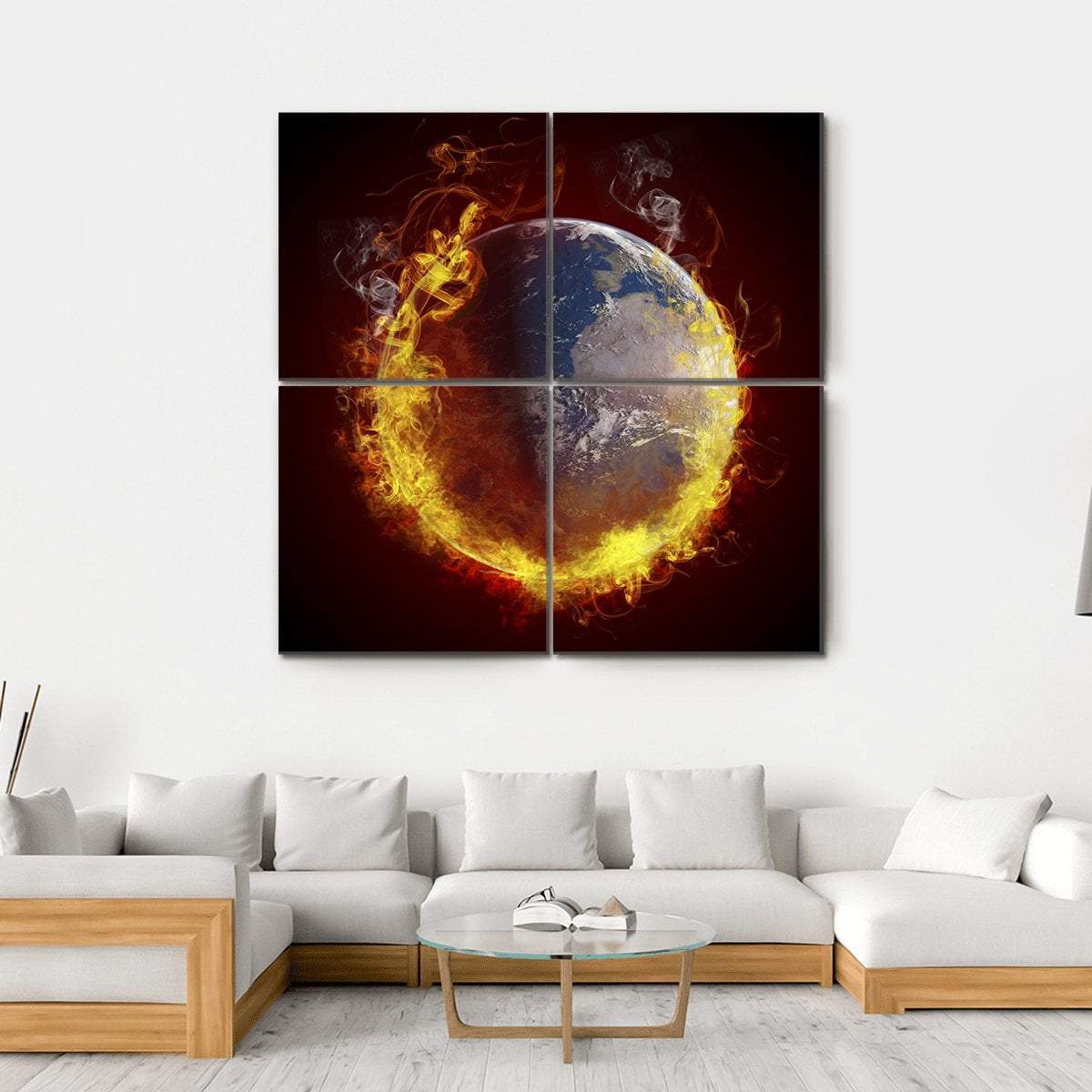Burning Planet Earth Canvas Wall Art-4 Square-Gallery Wrap-17" x 17"-Tiaracle