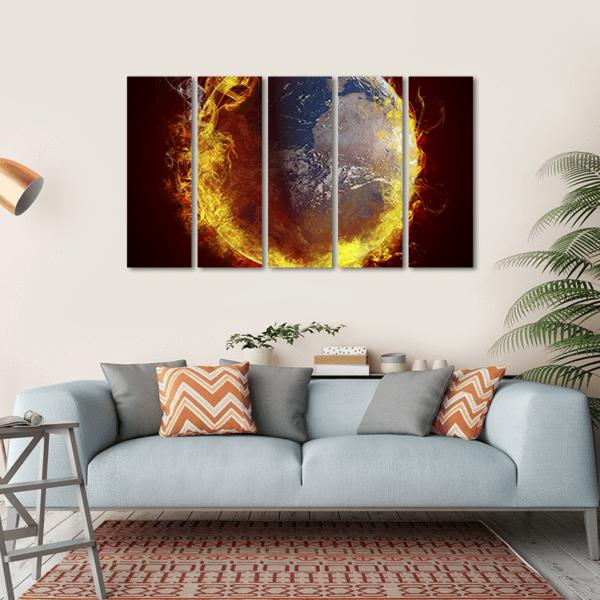 Burning Planet Earth Canvas Wall Art-5 Horizontal-Gallery Wrap-22" x 12"-Tiaracle