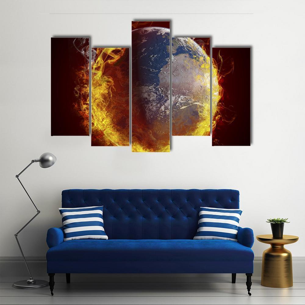 Burning Planet Earth Canvas Wall Art-5 Pop-Gallery Wrap-47" x 32"-Tiaracle