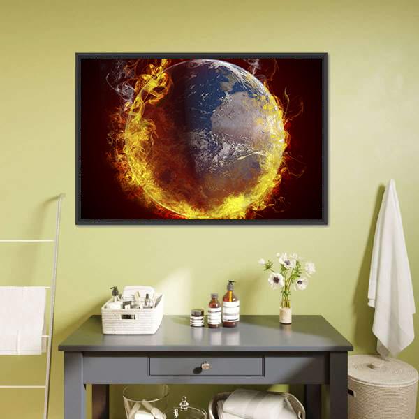 Burning Planet Earth Canvas Wall Art-3 Horizontal-Gallery Wrap-25" x 16"-Tiaracle