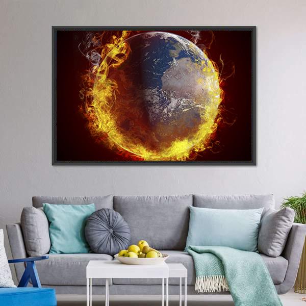 Burning Planet Earth Canvas Wall Art-1 Piece-Floating Frame-24" x 16"-Tiaracle