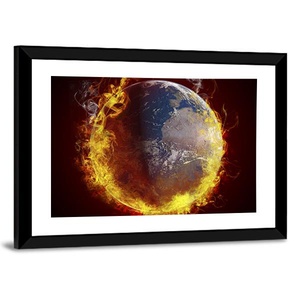 Burning Planet Earth Canvas Wall Art-3 Horizontal-Gallery Wrap-25" x 16"-Tiaracle