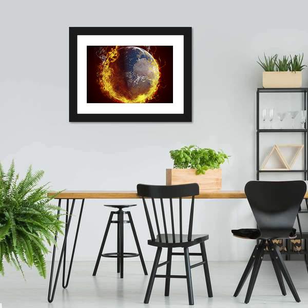 Burning Planet Earth Canvas Wall Art-3 Horizontal-Gallery Wrap-25" x 16"-Tiaracle