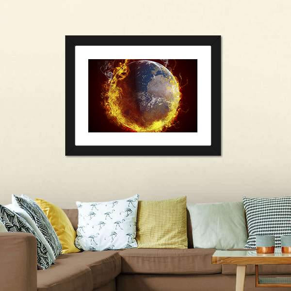 Burning Planet Earth Vertical Canvas Wall Art-3 Vertical-Gallery Wrap-12" x 25"-Tiaracle