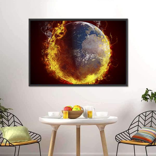 Burning Planet Earth Vertical Canvas Wall Art-3 Vertical-Gallery Wrap-12" x 25"-Tiaracle