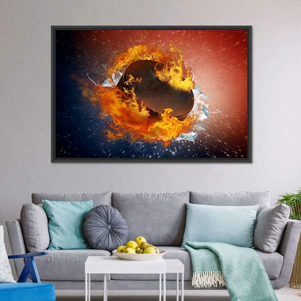 Burning Puck Canvas Wall Art-1 Piece-Floating Frame-24" x 16"-Tiaracle