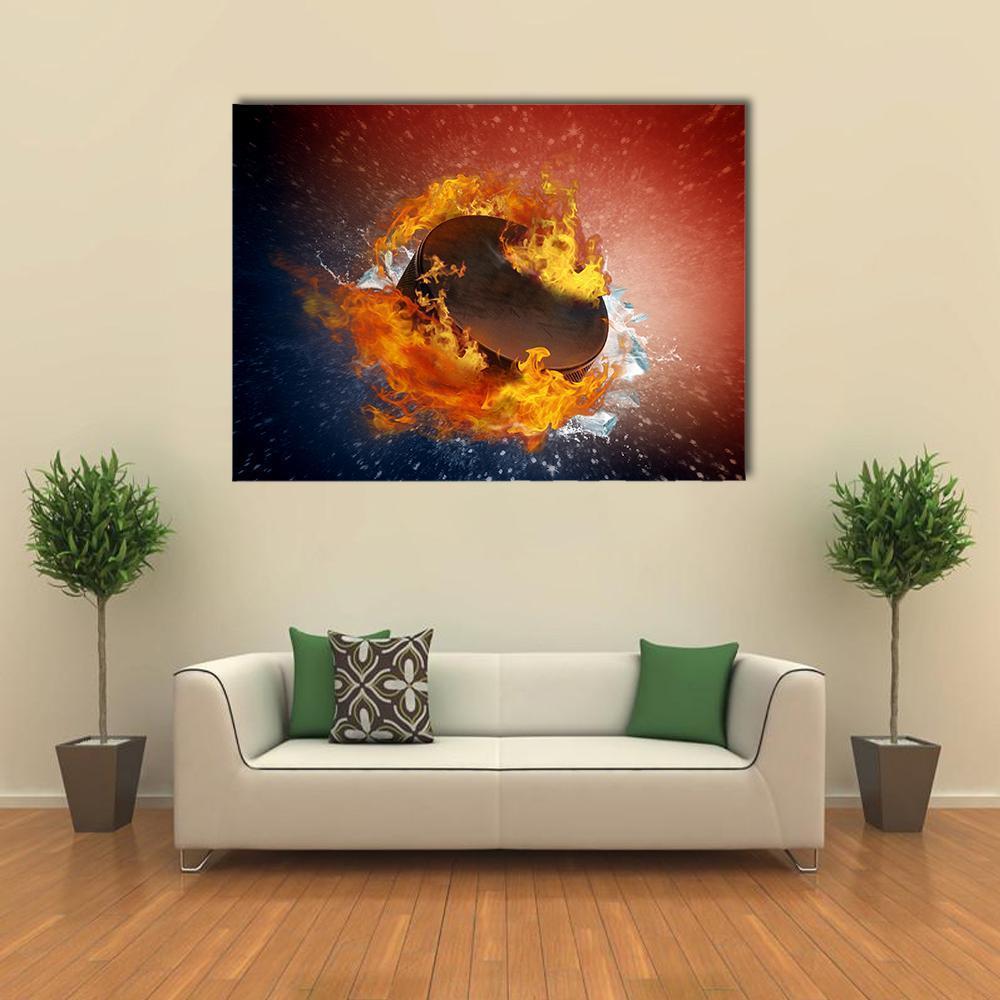 Burning Puck Canvas Wall Art-1 Piece-Gallery Wrap-48" x 32"-Tiaracle