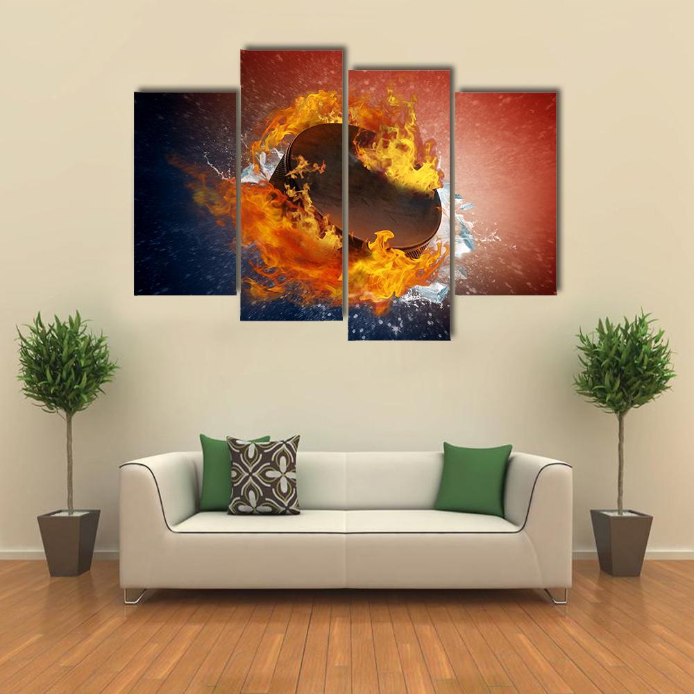 Burning Puck Canvas Wall Art-4 Pop-Gallery Wrap-50" x 32"-Tiaracle