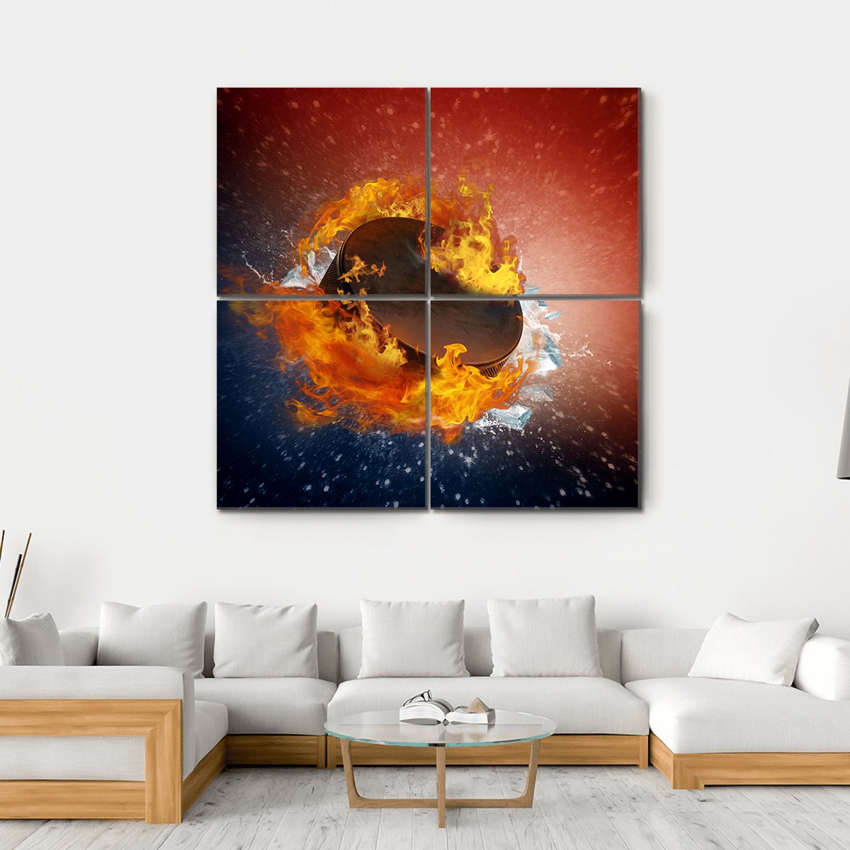 Burning Puck Canvas Wall Art-4 Square-Gallery Wrap-17" x 17"-Tiaracle