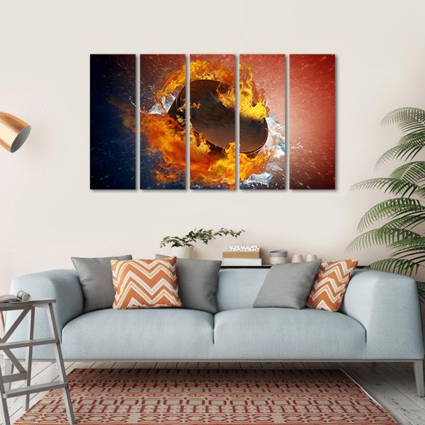 Burning Puck Canvas Wall Art-5 Horizontal-Gallery Wrap-22" x 12"-Tiaracle