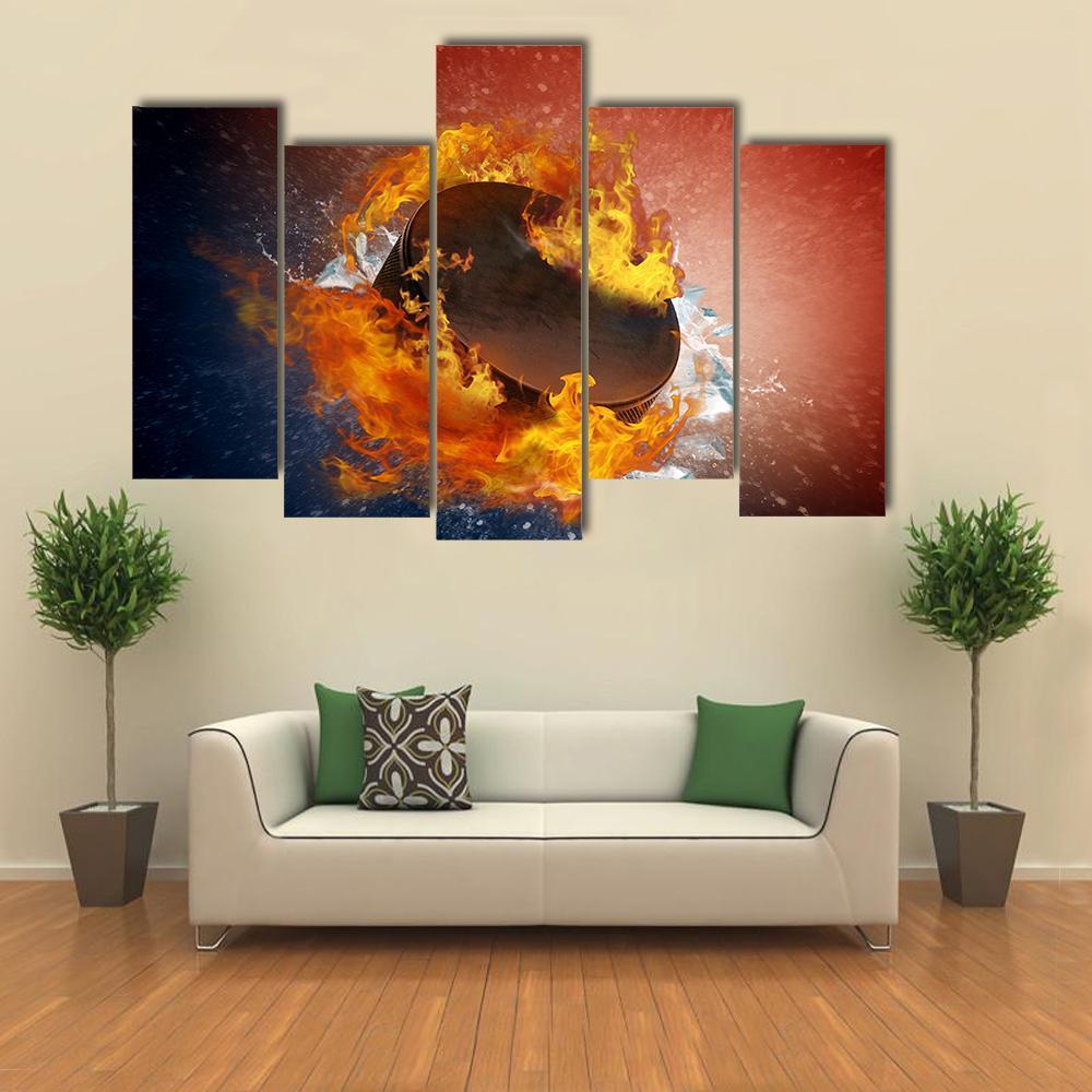 Burning Puck Canvas Wall Art-5 Pop-Gallery Wrap-47&quot; x 32&quot;-Tiaracle