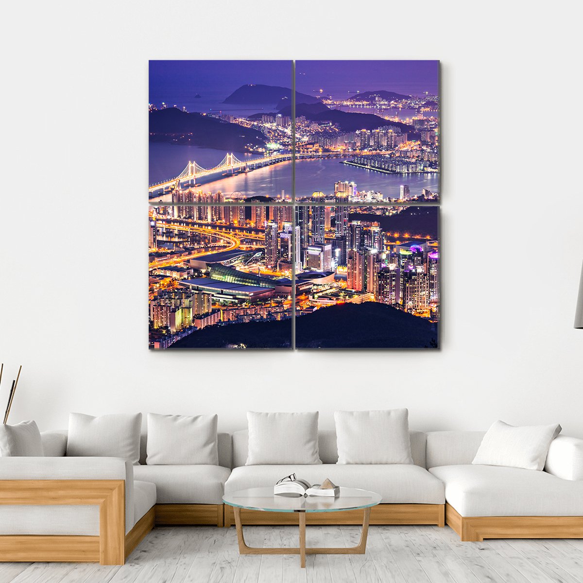 Busan City At Night Canvas Wall Art-4 Square-Gallery Wrap-17" x 17"-Tiaracle