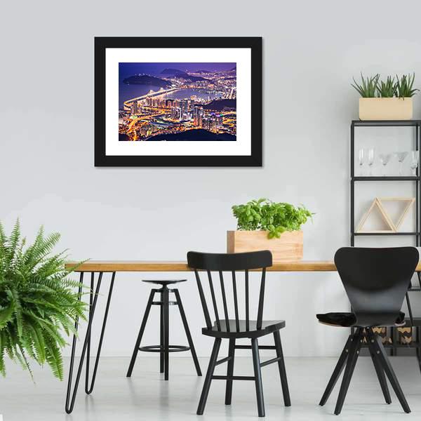 Busan City At Night Canvas Wall Art-3 Horizontal-Gallery Wrap-25" x 16"-Tiaracle