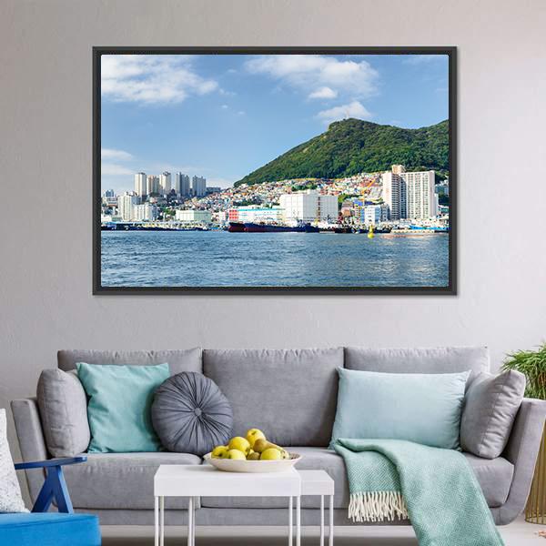 Busan City With Lake Canvas Wall Art-1 Piece-Floating Frame-24" x 16"-Tiaracle