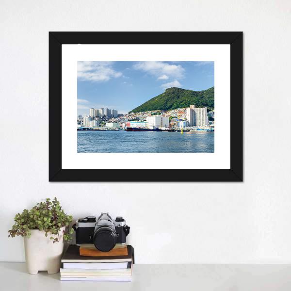 Busan City With Lake Canvas Wall Art-1 Piece-Framed Print-20" x 16"-Tiaracle