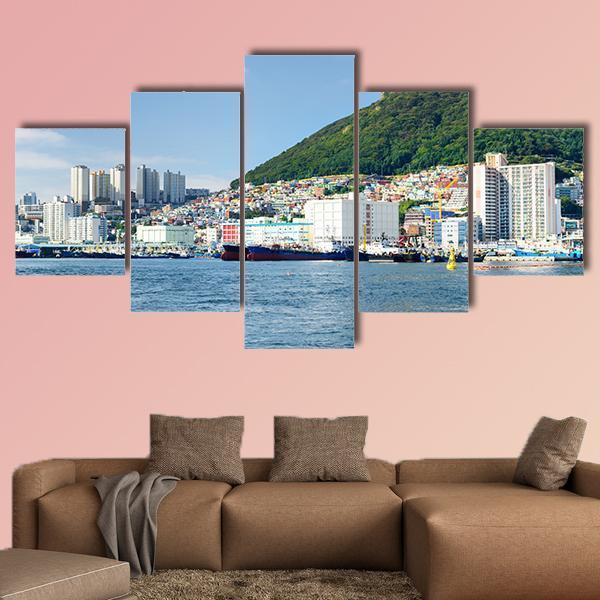 Busan City With Lake Canvas Wall Art-5 Star-Gallery Wrap-62" x 32"-Tiaracle