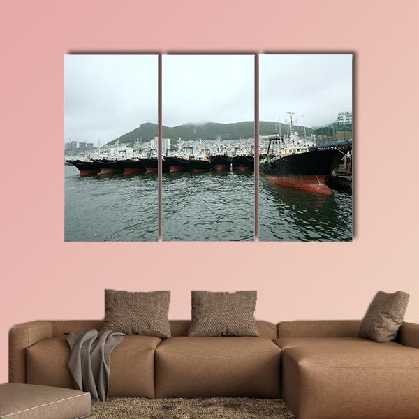 Busan Port Canvas Wall Art-3 Horizontal-Gallery Wrap-25" x 16"-Tiaracle