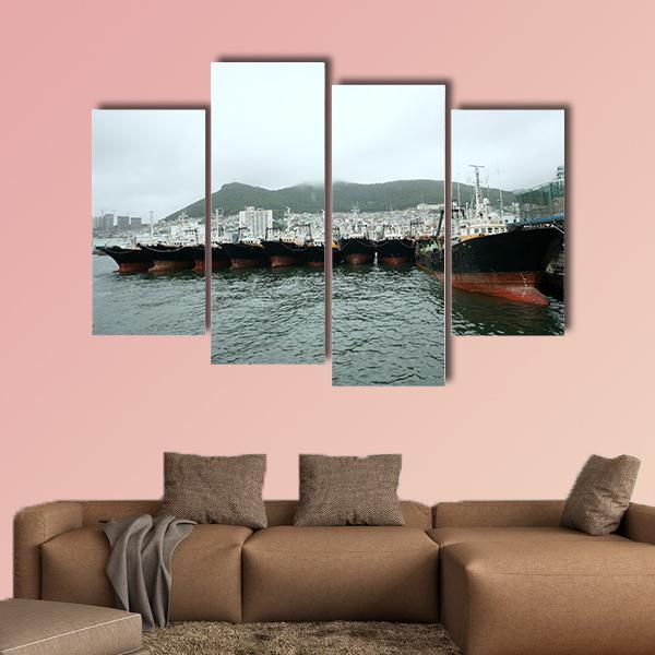 Busan Port Canvas Wall Art-4 Pop-Gallery Wrap-50" x 32"-Tiaracle