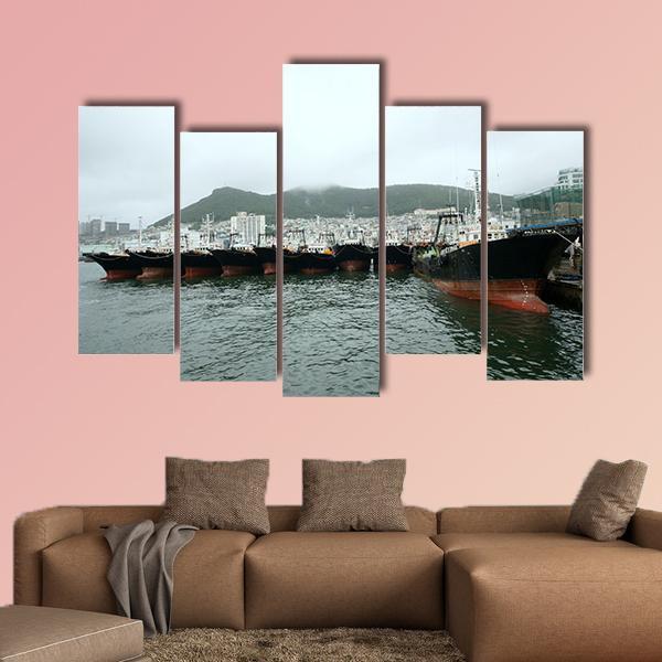 Busan Port Canvas Wall Art-5 Pop-Gallery Wrap-47" x 32"-Tiaracle
