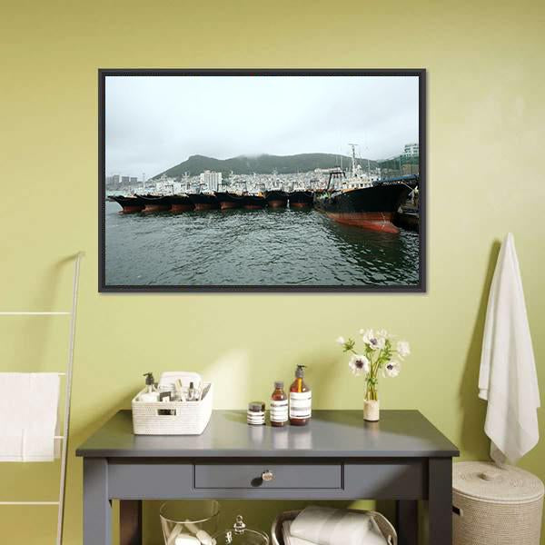 Busan Port Canvas Wall Art-3 Horizontal-Gallery Wrap-25" x 16"-Tiaracle