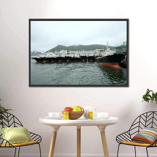 Busan Port Canvas Wall Art-3 Horizontal-Gallery Wrap-25" x 16"-Tiaracle