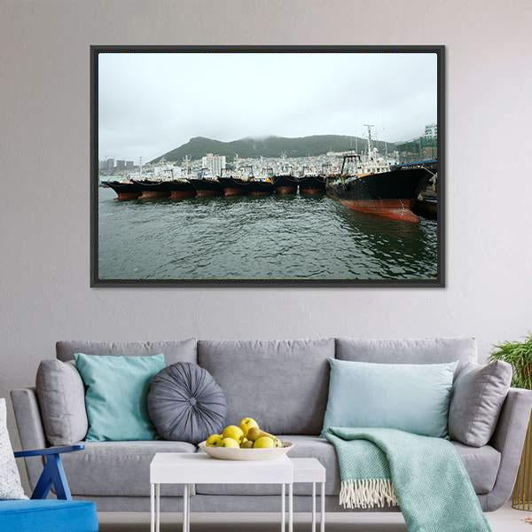 Busan Port Canvas Wall Art-1 Piece-Floating Frame-24" x 16"-Tiaracle