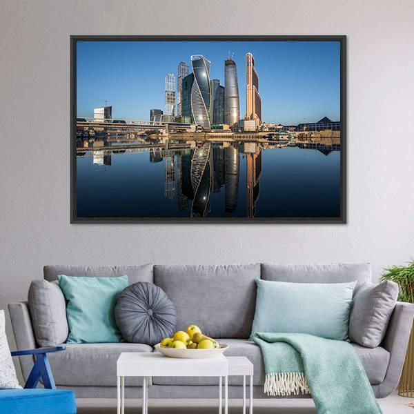 Business Center In Moscow Canvas Wall Art-1 Piece-Floating Frame-24" x 16"-Tiaracle