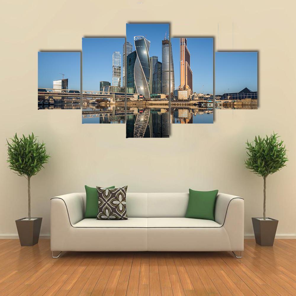 Business Center In Moscow Canvas Wall Art-5 Star-Gallery Wrap-62" x 32"-Tiaracle