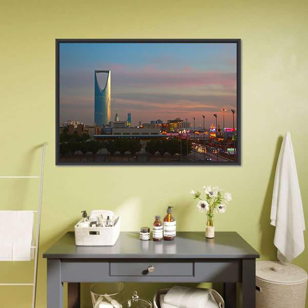 Business District Landmarks Of Riyadh Canvas Wall Art-1 Piece-Floating Frame-24" x 16"-Tiaracle