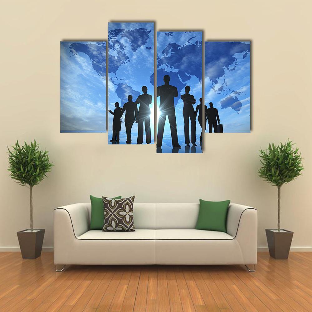 Business People Silhouettes Canvas Wall Art-4 Pop-Gallery Wrap-50" x 32"-Tiaracle