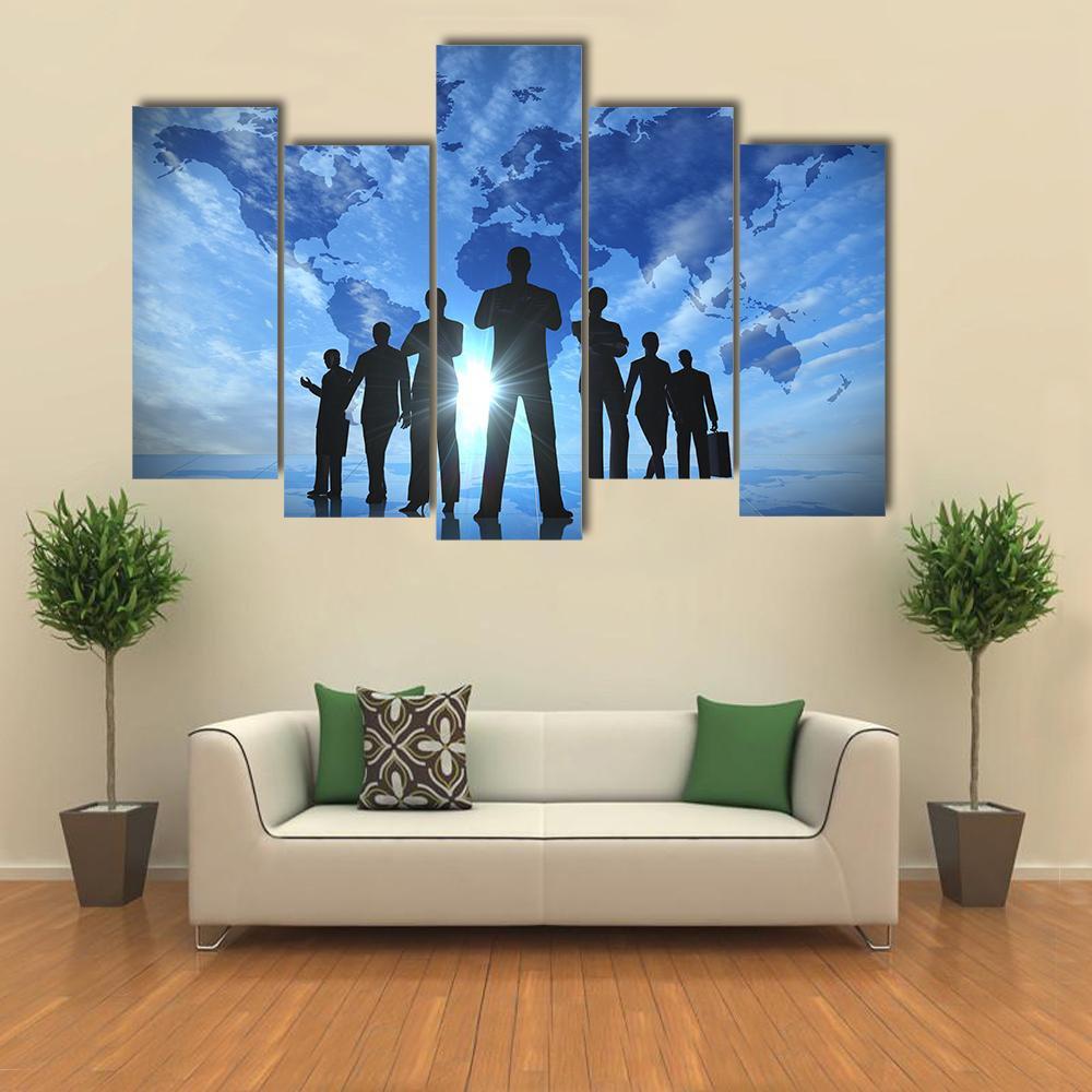 Business People Silhouettes Canvas Wall Art-5 Pop-Gallery Wrap-47" x 32"-Tiaracle