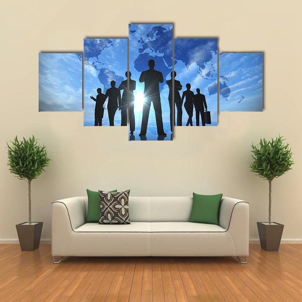 Business People Silhouettes Canvas Wall Art-5 Star-Gallery Wrap-62" x 32"-Tiaracle