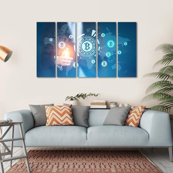 Businessman With Bitcoin Canvas Wall Art-5 Horizontal-Gallery Wrap-22" x 12"-Tiaracle