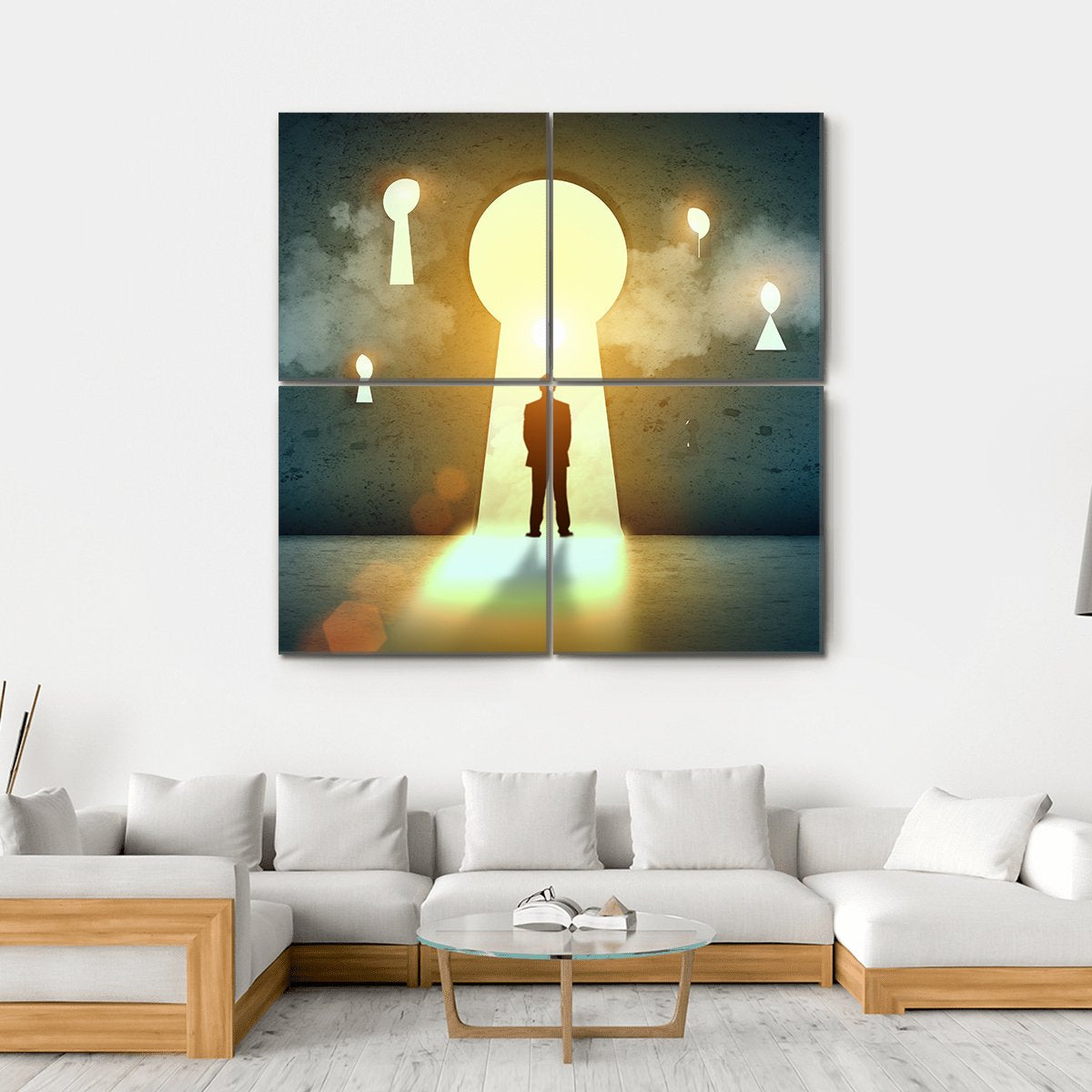 Businessman Silhouette Canvas Wall Art-4 Square-Gallery Wrap-17" x 17"-Tiaracle