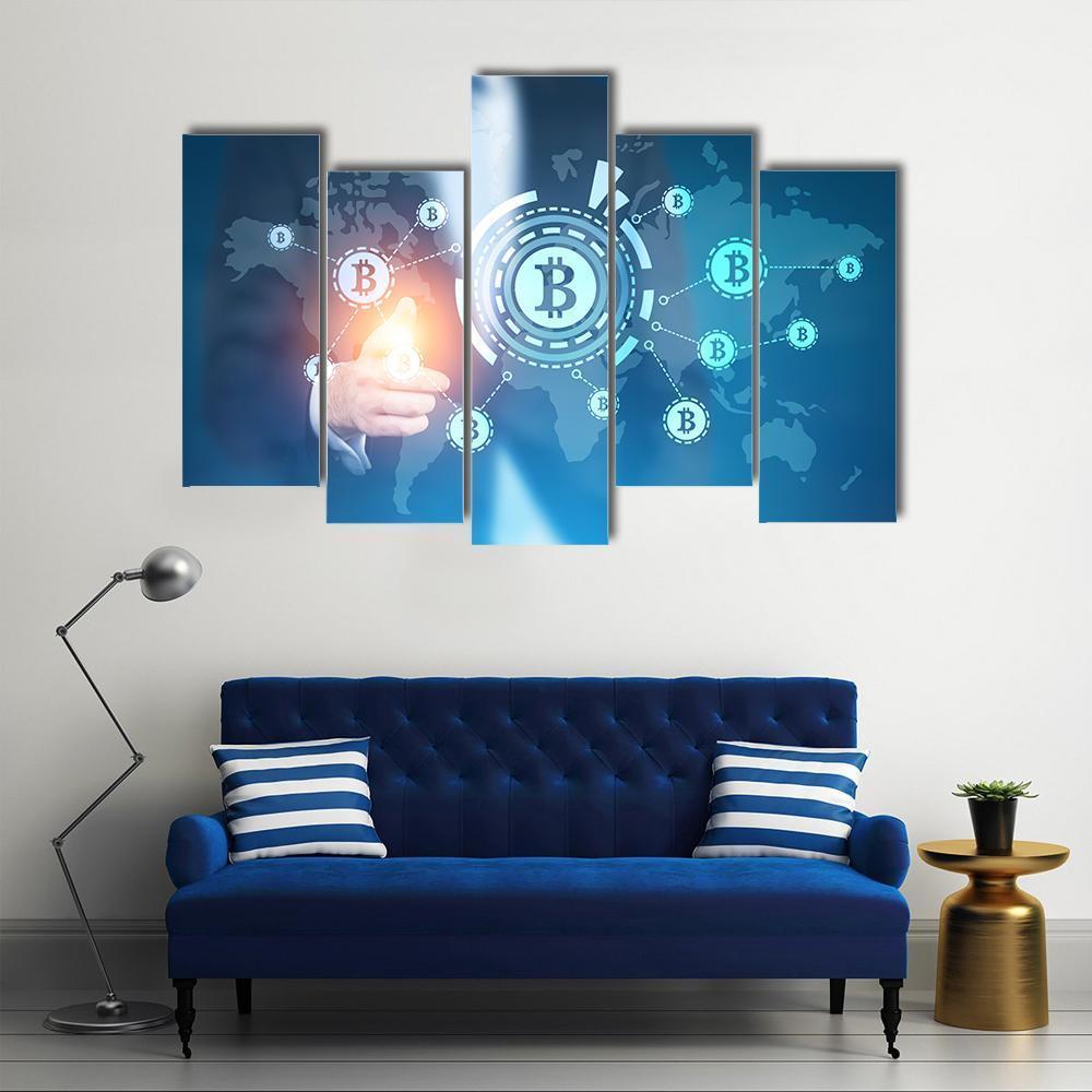 Businessman With Bitcoin Canvas Wall Art-1 Piece-Gallery Wrap-48" x 32"-Tiaracle