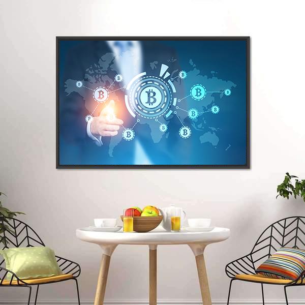 Businessman With Bitcoin Panoramic Canvas Wall Art-1 Piece-36" x 12"-Tiaracle