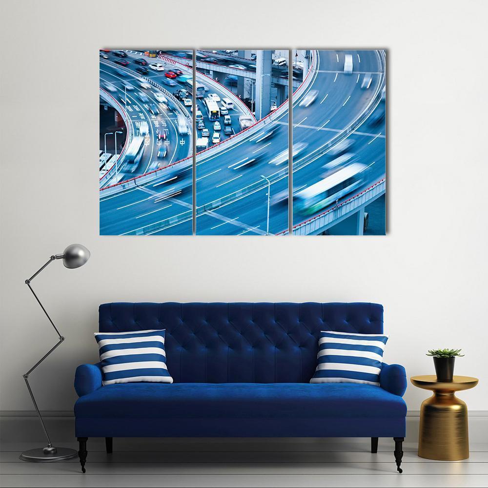 Busy Traffic In Blur Motion Canvas Wall Art-3 Horizontal-Gallery Wrap-37" x 24"-Tiaracle