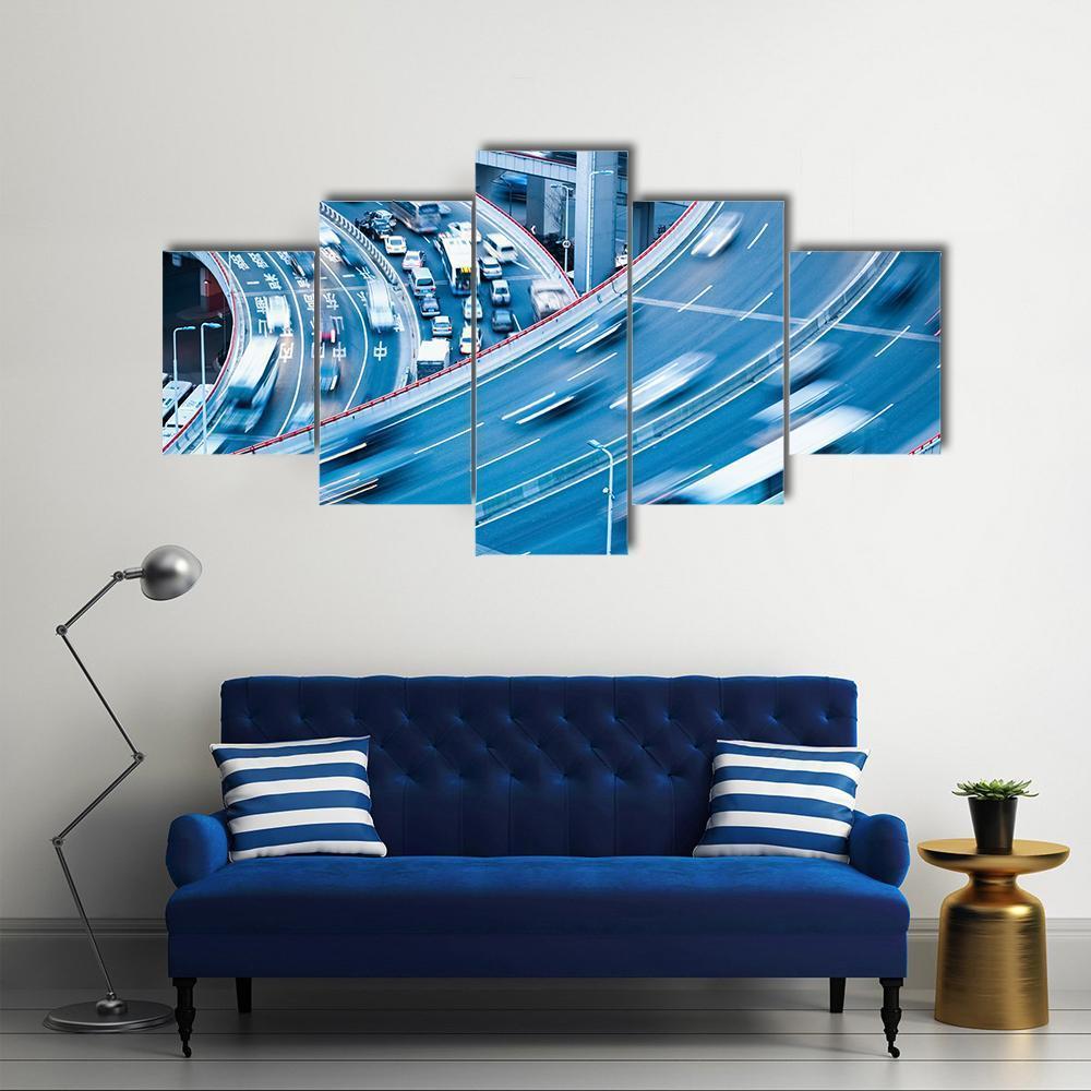 Busy Traffic In Blur Motion Canvas Wall Art-3 Horizontal-Gallery Wrap-37" x 24"-Tiaracle