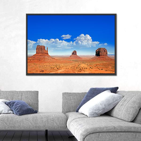 Buttes Of Monument Valley Canvas Wall Art-1 Piece-Floating Frame-36" x 24"-Tiaracle