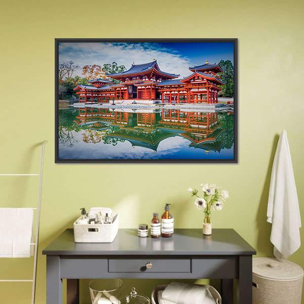 Byodoin Buddhist Temple Canvas Wall Art-1 Piece-Floating Frame-24" x 16"-Tiaracle