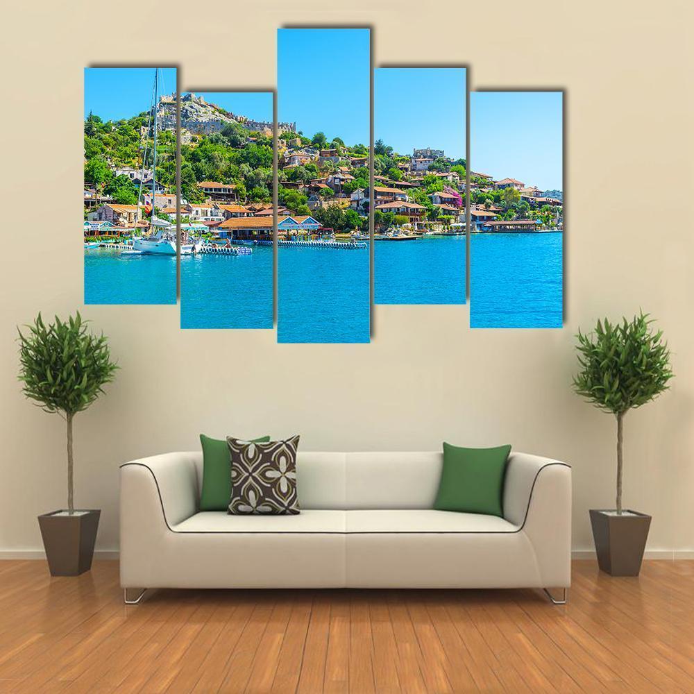 Byzantine Castle & Village Canvas Wall Art-5 Pop-Gallery Wrap-47" x 32"-Tiaracle