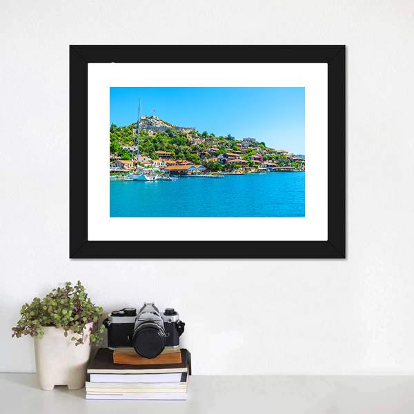 Byzantine Castle & Village Canvas Wall Art-1 Piece-Framed Print-20" x 16"-Tiaracle