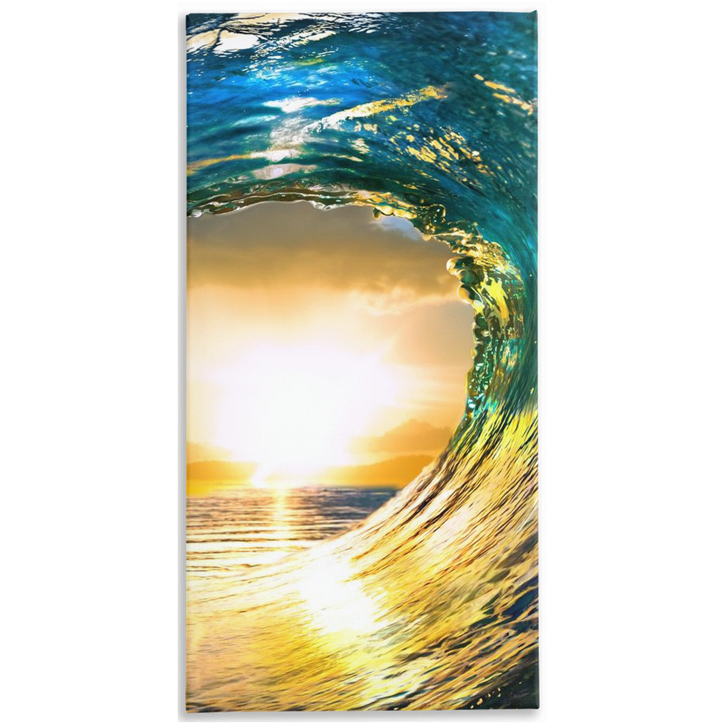 Green Ocean Wave At Sunset Vertical Canvas Wall Art