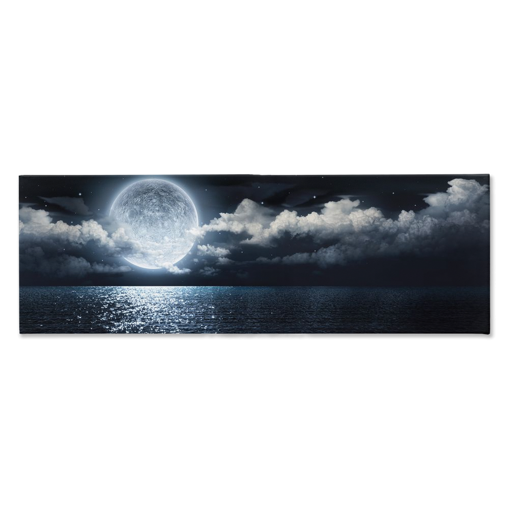 Moon On Sea At Night Panoramic Canvas Wall Art-3 Piece-25" x 08"-Tiaracle