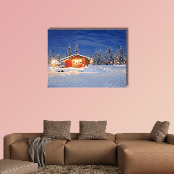 Cabin Hut In Winter Canvas Wall Art-1 Piece-Gallery Wrap-48" x 32"-Tiaracle