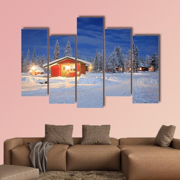Cabin Hut In Winter Canvas Wall Art-5 Pop-Gallery Wrap-47" x 32"-Tiaracle