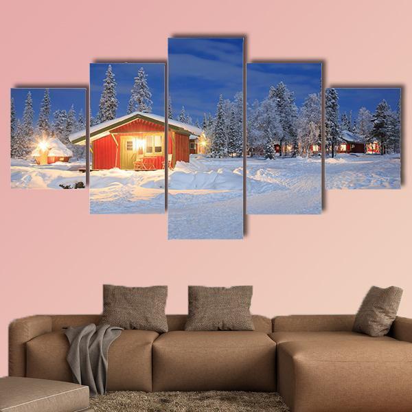 Cabin Hut In Winter Canvas Wall Art-3 Horizontal-Gallery Wrap-37" x 24"-Tiaracle