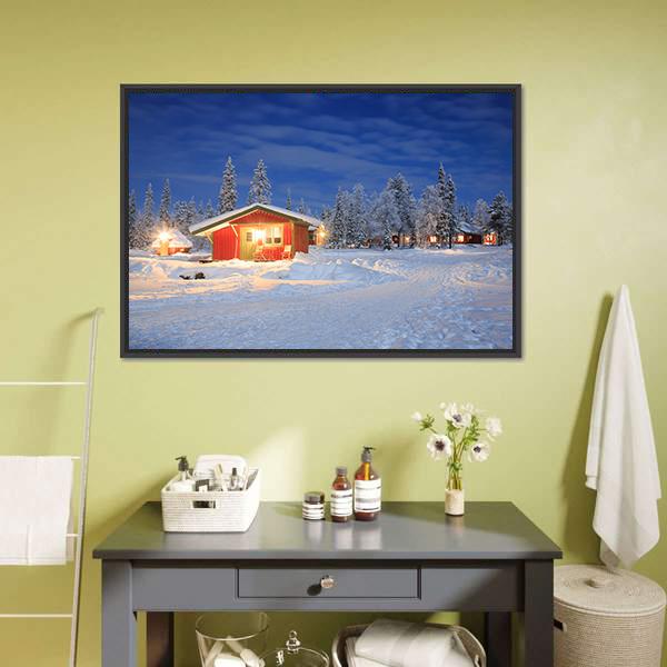 Cabin Hut In Winter Canvas Wall Art-3 Horizontal-Gallery Wrap-25" x 16"-Tiaracle